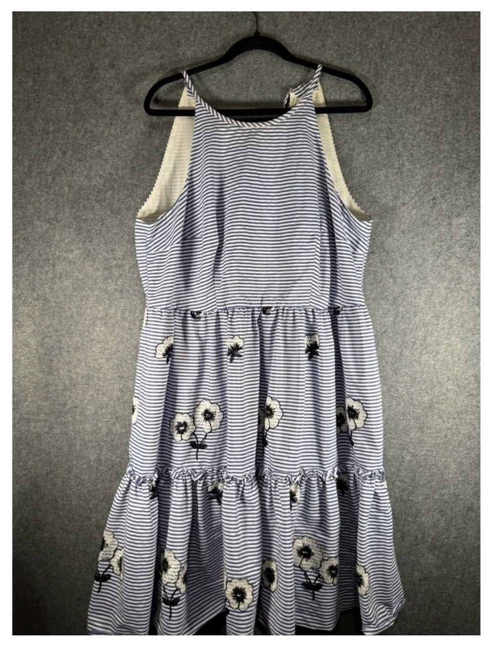 Eliza J Blue Striped Floral Tiered Midi Dress - Picture 2 of 9